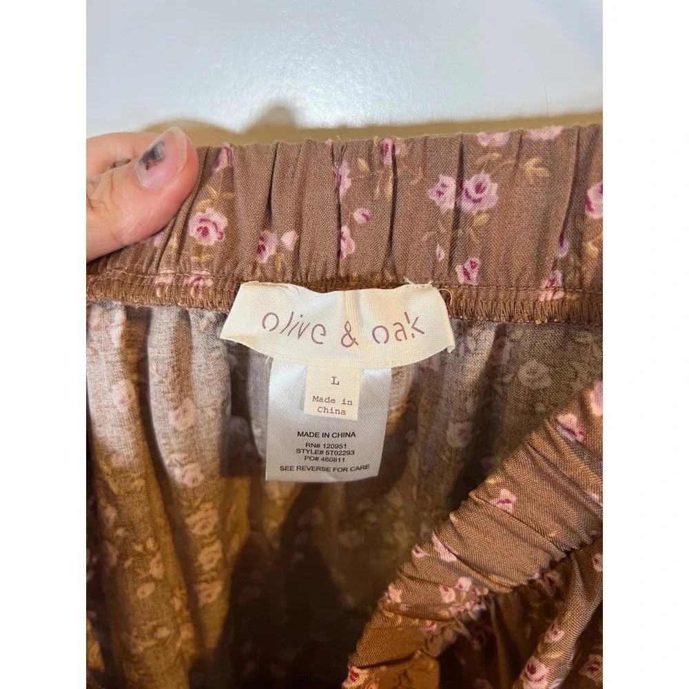 Olive & Oak Womens Maxi Skirt Tiered Floral Brown Large - Picture 2 of 6